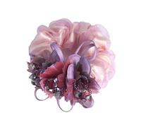 Blausky 2 Pieces 9 cm Tüll Haargummis für Damen,Perlenblume Scrunchies Elastische Dicke Bänder Hair Ties Kristall Braut Haarschmuck Haargummi Pferdeschwanzhalter Geschenk für Frauen,Pink Lilac