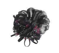 Blausky 2 Pieces 9 cm Tüll Haargummis für Damen,Perlenblume Scrunchies Elastische Dicke Bänder Hair Ties Kristall Braut Haarschmuck Haargummi Pferdeschwanzhalter Geschenk für Frauen,Schwarz