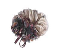 Blausky 3 Pieces 9 cm Tüll Haargummis für Damen,Perlenblume Scrunchies Elastische Dicke Bänder Hair Ties Kristall Braut Haarschmuck Haargummi Pferdeschwanzhalter Geschenk für Frauen,Khaki