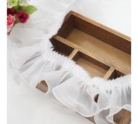 Blausky 8 cm x 5 m Lace Ribbon, Pleated Lace Fabric Trim, Tulle Lace Trim, Lace Border, Lace Trim, Gift Ribbon, Organza Ruffle Ribbon for Sewing and Crafts, for Clothing, DIY Projects, White