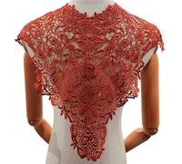 Blausky Lace collar, insert collar, hollow lace false collar for women, three-dimensional flower applique, embroidered collar, for sewing, DIY, decoration on the neckline, collar front, orange-red