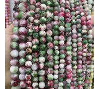 Blausky Natural Stone Beads for Threading, Round Stone Beads with Hole, Colourful Stone Beads for DIY Jewellery Making, Bracelets, Necklaces, Green, Red, White, 10 mm x 37 Pieces