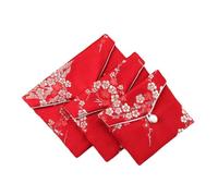 Blausky Pack of 10 7 x 8 cm Fabric Jewellery Bags with Press Stud, Elegant Storage Bag, Small Jewellery Bag for Bracelet, Necklace, Earrings, Rings, Travel and Gift Packaging, Red A