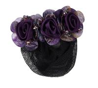 Blausky Pack of 2 Flower Hair Net Bun, Rhinestone Bun Net with Automatic Hair Clip, Elegant Hair Net Bun Hairstyle Aid for Nurses, Ballet Dance, Dancer, Flight Attendant, Purple B