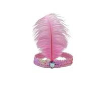 Blausky Pack of 4 Vintage Feather Headgear for Women, Elastic Hair Bands with Ostrich Feathers, Sequin Rhinestone Headband, Flapper Hair Accessories for Gatsby, Prom, Carnival Party, Pink