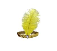 Blausky Pack of 6 Vintage Feather Headgear for Women, Elastic Hair Bands with Ostrich Feathers, Sequin Rhinestone Headband, Flapper Hair Accessories for Gatsby, Prom, Carnival Party, Yellow