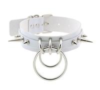 Blausky PU Leather Choker Adjustable 31-40 cm, Punk Gothic Necklace Rock Leather Band Collar with O-Metal Ring and Rivet for Women, Necklace for Party, Daily Life, Concert and Festival, White