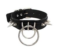 Blausky PU Leather Choker Adjustable 31-40 cm, Punk Gothic Necklace Rock Leather Band Collar with O-Metal Ring and Rivet for Women, Necklace for Party, Daily Life, Concert and Festival, Black