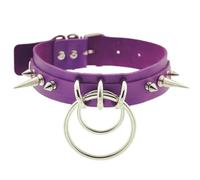 Blausky PU Leather Choker Adjustable 31 - 40 cm, Punk Gothic Necklace Rock Leather Band Collar with O-Metal Ring and Rivet for Women, Necklace for Party, Daily Life, Concert and Festival, Purple