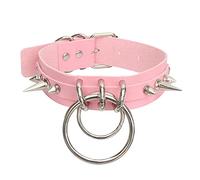 Blausky PU Leather Choker Adjustable 31-40 cm, Punk Gothic Necklace Rock Leather Band Collar with O-Metal Ring and Rivet for Women, Necklace for Party, Daily Life, Concert and Festival, Pink
