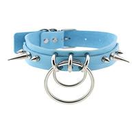 Blausky PU Leather Choker Adjustable 31-40 cm, Punk Gothic Necklace Rock Leather Band Collar with O-Metal Ring and Rivet for Women, Necklace for Party, Daily Life, Concert and Festival, Blue