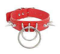 Blausky PU Leather Choker Adjustable 31 - 40 cm, Punk Gothic Necklace Rock Leather Band Collar with O-Metal Ring and Rivet for Women, Necklace for Party, Daily Life, Concert and Festival, Red