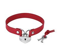 Blausky Punk Choker Damen, Halsband 34 cm, Nicht verstellbar, Gothic Halsreif with Herz Schloss und Schlüssel, Kragen Halskette, Kropfband aus Wildleder Punk Rock Schmuck,Cosplay Accessoires,Rot