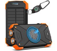 BLAVOR Solar Power Bank 10,000mAh, Portable Wireless Charger, 20W Fast Charging External Battery Pack with USB C for Cell Phones, Solar Panel Charging with Dual Flashlight for Camping