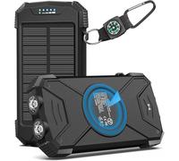 BLAVOR Solar Power Bank 10000mAh, Portable Wireless Charger, 20W Fast Charging External Battery Pack with USB C for Cell Phones, Solar Panel Charging with Dual Flashlight for Camping, Black