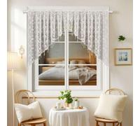 Blaward 2 Panels/Set Lace Valances Curtains for Windows - Floral Designed Beaded Tassels Valance Rod Pocket Sheer Curtain Window Treatment for Kitchen Bedroom Farmhouse Boho Decor