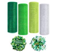 Blaward 4 Rolls Deco Mesh Rolls for Wreath Making Metallic Foil Mesh Ribbon for Crafting Decorative Mesh Rolls for Wedding Party Valentines Day Easter Thanksgiving Halloween Christmas Decorations