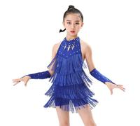 Blaward Girl's Ballroom Latin Dance Fringe Dress Tango Rumba Salsa Tassel Dancing Skirt Cha Cha Dancer Outfits for Age 3-15Y