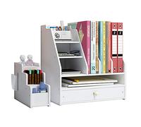 BlayaAdd Desk Organizer with Pen Holder, DIY White Office Stationery Desktop Storage Holder Sorter with Drawer for Home, Office and School (PB04)
