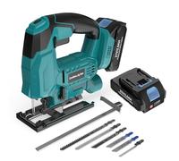 blayram Electric Jigsaw Tool for Ma-kkita 18V 21V Battery, 2900 SPM Jigsaw with 2 * 2.0Ah Batteries,6 Varible Speed, ±45° Bevel Cutting with 3 Position Orbital Setting for Metal PVC Plywood PVC