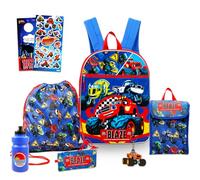 Blaze and the Monster Machines Backpack with Lunch Box for Kids - 5 Pc Bundle with 16" Backpack, Cinch Bag, Lunch Bag, Pencil Holder, Stickers, More | Blaze and the Monster Machines School Bag Set