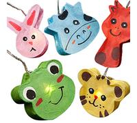 Blaze On Animal Farm Fairy Lights (Rainbow) - 10 Warm White LED Lights - Handcrafted Translucent Animal Shapes - Hand-Screened Mulberry Paper - 3-Pin UK Mains Plug - Indoor Decorative String Lights