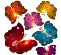 BLAZE ON Magical Butterfly Fairy Lights (Rainbow Colours) - 20 Warm White LED Lights - Handmade - Sheer Fabric - Shimmering Sequins - USB Powered - Includes UK 3-Pin USB Adapter - Indoor String Lights