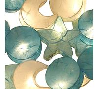 Blaze On Star, Sun and Moon Fairy Lights (Blue Tones) - 10 Warm White LED Lights - Handcrafted 3D Shapes from Hand-Screened Mulberry Paper - 3-Pin UK Mains Plug - Indoor String Lights