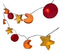 Blaze On Sun Star Moon Fairy Lights - Fire Tones - 30 LED - USB Powered | Handcrafted from Hand-Screened Mulberry Paper with Warm White LEDs