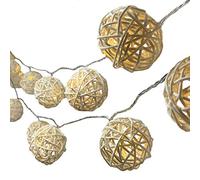 Blaze On Wicker Ball Fairy Lights (Natural Cream) - 10 Warm White LED Lights - Hand-Woven Wicker Balls Made from Natural Rattan - 3-Pin UK Mains Plug - Indoor Decorative String Lights