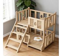 Blazea 2-Tier Bedside Pet Bunk Bed for 2 Dogs, Heavy Duty Wood Raised Dog Bed with Stairs, Indoor Space Saving Dog Furniture Attachment to Human Bed(Small)