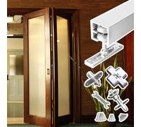 Blazea Bi-Folding Barn Door Hardware Kit, Kitchen Bifold Sliding Cabinet Door Hardware for 2 Doors, Rail, Hinges, Screws, Pivots & Guide Wheels Included(70cm(27.6in) for 2 Doors)