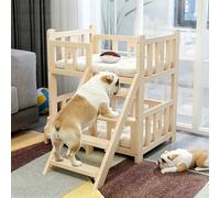 Blazea Elevated Dog Bunk Bed for Small Medium Dogs, NO Mattress, Solid Wood Two-Tier Pet Bed with Climbing Ladder & Guardrail, Pet Sleeping Furniture(Large)