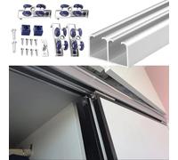 Blazea Heavy Duty Cabinet Bypass Double Sliding Door Hardware Kit, 4ft 6ft 60in 72in 96in Closet Double Track Barn Door Hardwares Rails and Rollers, Screws(Silver,190cm(74.8in))