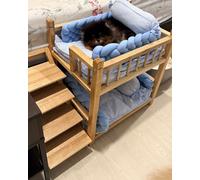 Blazea Small Medium Dogs Bedside Lounge Pet Bed, Space Saving Dog Bunk Bed without Mattress, 2 Layer Elevated Pet Furniture, Wood Cats Window Perch(Wood,Large)