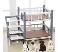 Blazea Small Medium Dogs Bedside Lounge Pet Bed, Space Saving Dog Bunk Bed without Mattress, 2 Layer Elevated Pet Furniture, Wood Cats Window Perch(Gray,Large)