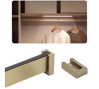 Blazea wardrobe rail Metal Silent Anti-slip Closet Rods for Hanging Clothes, Brushed Rectangle Wardrobe Clothes Organizer Bar, Closet Valet Pole Kit with Holders(Gold,130cm(51 1/8 in))