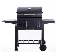Blazebox 24" Trolley Charcoal BBQ Grill & Smoker with Thermometer Adjustable Dampers Large Cooking Area Foldable Shelves Outdoor BBQ