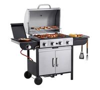 Blazebox 4 + 1 Gas Burner Barbecue Stainless Steel Outdoor Grill with Side Burner Warming Rack Wheels for Garden Parties Family Meals