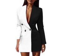 Blazer Dress Women's Colour Block Patchwork Long Sleeve Blazer Dress Business Blazer Open Front Office Jacket Dress