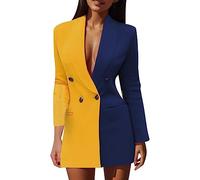 Blazer Dress Women's Colour Block Patchwork Long Sleeve Blazer Dress Business Blazer Open Front Office Jacket Dress
