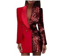 Blazer Dresses for Women UK Sexy Evening Sparkle Sequins Open Front Glitter Jacket Party Dresses Cocktail Sparkly Dresses Metallic Festival Outfit Long Sleeve Midi Dress Button Formal Work Dress