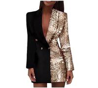 Blazer Dresses for Women UK Sexy Evening Sparkle Sequins Open Front Glitter Jacket Party Dresses Cocktail Sparkly Dresses Metallic Festival Outfit Long Sleeve Midi Dress Button Formal Work Dress