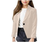 Blazer for Girls Lapel Collar Comfortable Loose Autumn Winter Long Sleeve Jacket Casual Solid Color Linghtweight Open Front Outerwear Coats for Age 5-14 Years