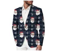 Blazer for Men Christmas Snowflake Santa Printed Blazer Jacket for Men One Button Notched Lapel Men's Blazers with Pockets Business Xmas Costume