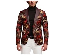 Blazer for Men Christmas Snowflake Santa Printed Regular Fit One Button Notched Lapel Sports Coats Plus Size Suit Jacket Lightweight Blazers Men Xmas Costume