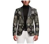 Blazer for Men Christmas Snowflake Santa Printed Regular Fit One Button Notched Lapel Sports Coats Plus Size Suit Jacket Lightweight Blazers Men Xmas Costume