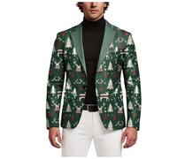 Blazer for Men Christmas Snowflake Santa Printed Regular Fit One Button Notched Lapel Sports Coats Plus Size Suit Jacket Lightweight Blazers Men Xmas Costume