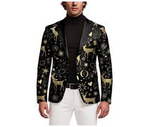 Blazer for Men Christmas Snowflake Santa Printed Regular Fit One Button Notched Lapel Sports Coats Plus Size Suit Jacket Lightweight Blazers Men Xmas Costume