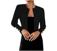 Blazer for Women Cropped Blazer Jacket Button Long Sleeve Suit Blazers Loose Solid Color Short Coat Collarless Neck Workwear Crop Tops Front Open Cardigan Ladies Coats Casual Outerwear